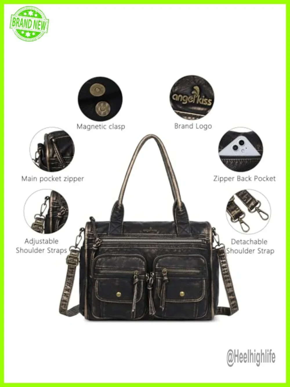 Soft Washable PU Leather Hobo Bag Shoulder Crossbody Tote